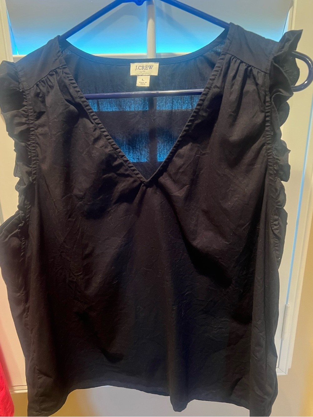 J. Crew Women’s Black Ruffle Sleeve V-Neck Top